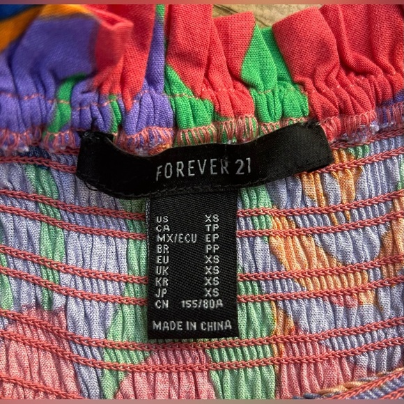 H&M Floral Purple Yellow Orange Print Maxi Tiered Dress Smocked Top Tropical - Picture 7 of 11